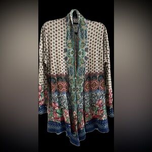 Johnny Was Woman’s Floral Cashmere Blend One Button Cardigan Sweater Size XL